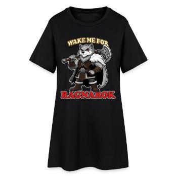 Wake Me for Ragnarok Funny Viking Wolf Mascot - Women’s T-Shirt Dress - black - Front
