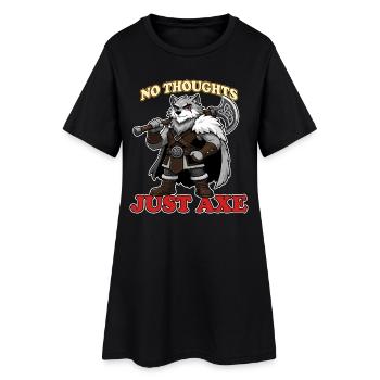No Thoughts Just Axe Funny Viking Wolf Mascot - Women’s T-Shirt Dress - black - Front
