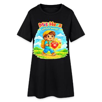  Mit Herz unterwegs - macht die Welt besser - Frauen T-Shirt-Kleid - Schwarz - Vorne