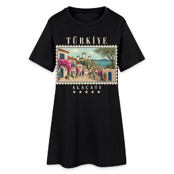 Türkiye Alaçatı Vintage Reisemarke - Frauen T-Shirt-Kleid - Schwarz - Vorne
