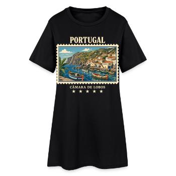 Portugal Câmara de Lobos Vintage Reisemarke - Frauen T-Shirt-Kleid - Schwarz - Vorne