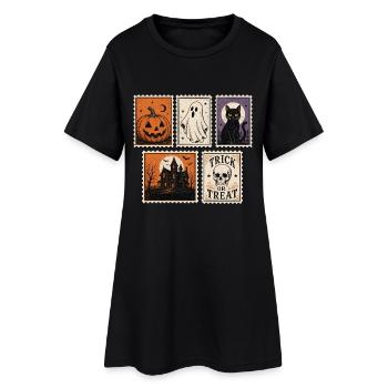 Halloween Spooky Stamps Fantôme Chat Fantôme - Robe T-shirt Femme - noir - Devant