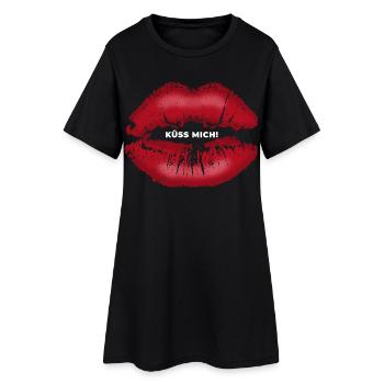 Küss mich! Kussmund mit Lippenstift Lippe Spruch - Frauen T-Shirt-Kleid - Schwarz - Vorne