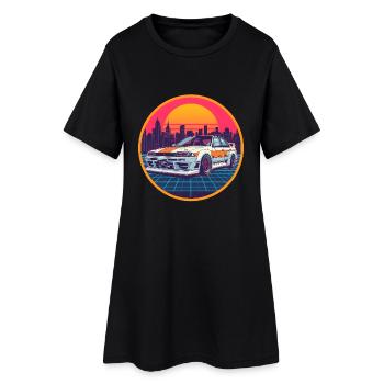 Retro 80er JDM Limousine Neon Cyber City Emblem - Frauen T-Shirt-Kleid - Schwarz - Vorne