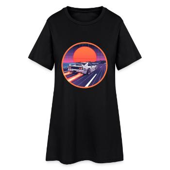 Retro 80er Cyber Supercar Neon Highway Emblem - Frauen T-Shirt-Kleid - Schwarz - Vorne