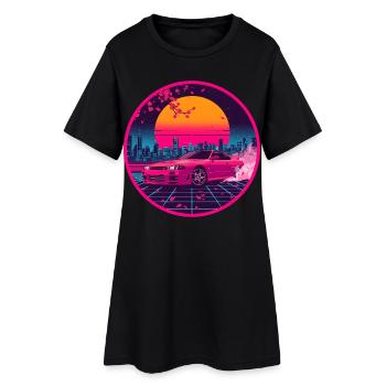 Retro 90s JDM R33 Sakura City Grid Emblem - Women’s T-Shirt Dress - black - Front
