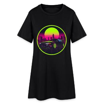 90er Synthwave R32 Retro JDM Neon Sun Aufkleber - Frauen T-Shirt-Kleid - Schwarz - Vorne