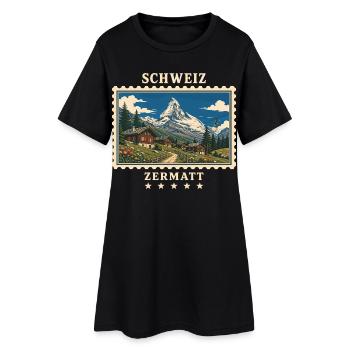 Schweiz Zermatt Vintage Reisemarke - Frauen T-Shirt-Kleid - Schwarz - Vorne