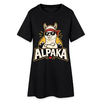 Alpaka Cool Sonnenbrille Lustiges Motiv - Frauen T-Shirt-Kleid - Schwarz - Vorne