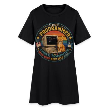 Chat Programmeur Informatique Humour Vintage Retro - Robe T-shirt Femme - noir - Devant