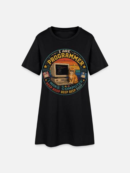 Katzen-Computer-Programmierer Retro-Vintage-Humor - Frauen T-Shirt-Kleid - Schwarz