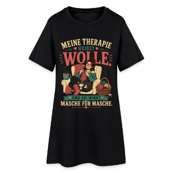 Meine Therapie heißt Wolle – Stricken & Häkeln - Frauen T-Shirt-Kleid - Schwarz - Vorne