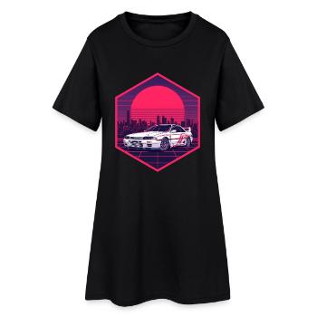 90s Synthwave R32 Racing JDM Neon Hex Sticker - Women’s T-Shirt Dress - black - Front