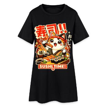 Kawaii Sushi Katze - Frauen T-Shirt-Kleid - Schwarz - Vorne
