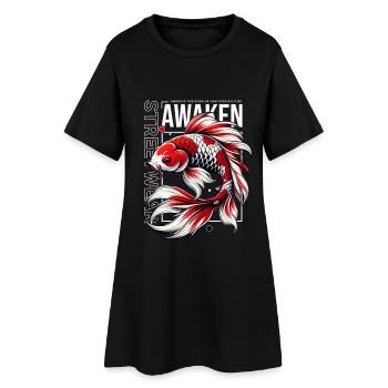 Awaken Koi Fish : Streetwear japonais - Robe T-shirt Femme - noir - Devant