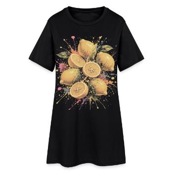 Citron Jaune Agrume Multicolore Splash Art - Robe T-shirt Femme - noir - Devant