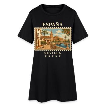 Spanien Sevilla Vintage Reisemarke - Frauen T-Shirt-Kleid - Schwarz - Vorne