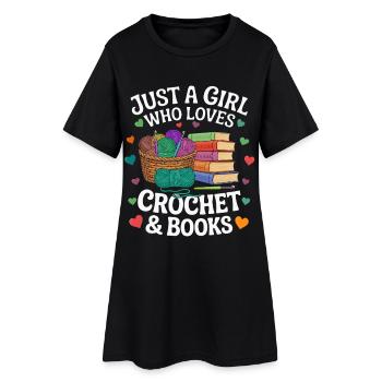 crochet_and_books girl loves crochet and books - Women’s T-Shirt Dress - black - Front