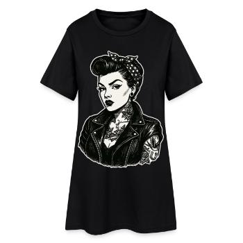 Rebellious 50s Pin-Up Girl Leather Jacket - Women’s T-Shirt Dress - black - Front