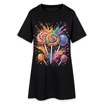 Sucette Bonbon Multicolore Splash Art - Robe T-shirt Femme - noir - Devant