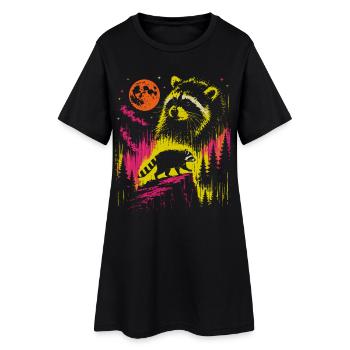 Raccoon Night Moon Forest Vintage Neon - Women’s T-Shirt Dress - black - Front