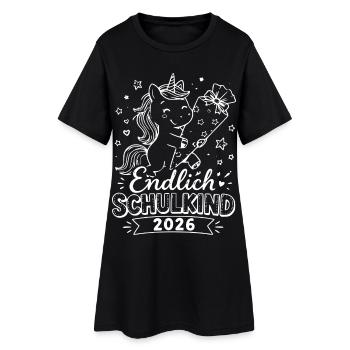 Endlich Schulkind 2026 Einhorn - Frauen T-Shirt-Kleid - Schwarz - Vorne