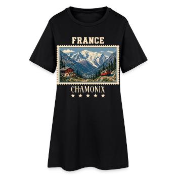 Frankreich Chamonix Vintage Reisemarke - Frauen T-Shirt-Kleid - Schwarz - Vorne