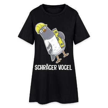 Schräger Vogel – Taube mit Wasserwaage - Frauen T-Shirt-Kleid - Schwarz - Vorne