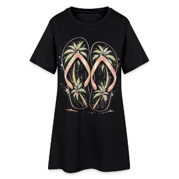 Flip Flops Beach Palm Multicolor Splash Art - Women’s T-Shirt Dress - black - Front