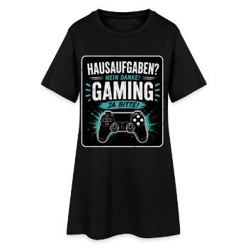 Hausaufgaben? Nein Danke! Gaming - Ja Bitte! - Frauen T-Shirt-Kleid - Schwarz - Vorne