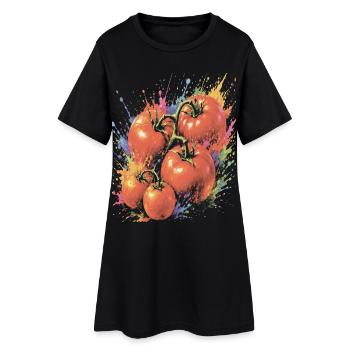 Tomato on the Vine, mehrfarbiges Gemüse, Splash Art - Frauen T-Shirt-Kleid - Schwarz - Vorne