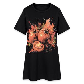 Red Tomato Vegetable Splash Art Watercolor - Women’s T-Shirt Dress - black - Front