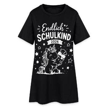 Endlich Schulkind 2026 Einhorn - Frauen T-Shirt-Kleid - Schwarz - Vorne