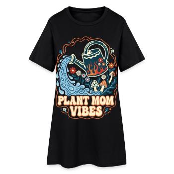 Plant Mom Vibes Retro Garden Motif - Women’s T-Shirt Dress - black - Front