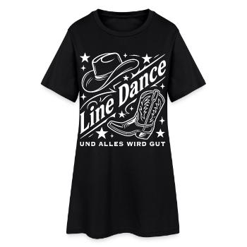 Line Dance Cowboyhut Stiefel Grafik - Frauen T-Shirt-Kleid - Schwarz - Vorne