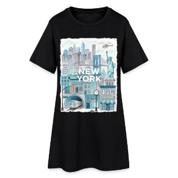 New York City Watercolor Skyline - Frauen T-Shirt-Kleid - Schwarz - Vorne