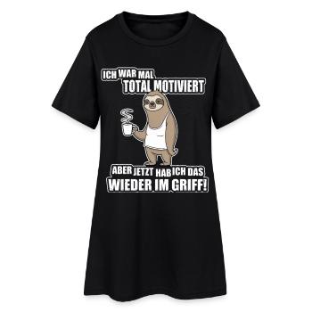 Faultier Spruch – War mal motiviert - Frauen T-Shirt-Kleid - Schwarz - Vorne
