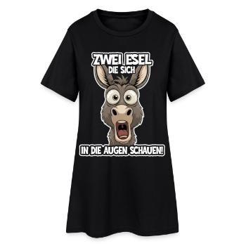 Zwei Esel schauen sich an – Lustiger Spruch - Frauen T-Shirt-Kleid - Schwarz - Vorne