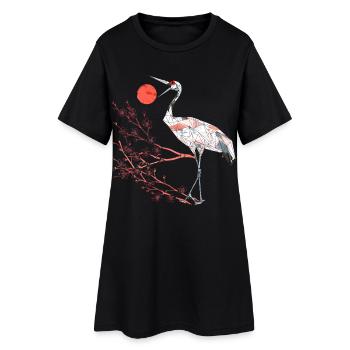 Geometric Heron with Cherry Blossoms - Women’s T-Shirt Dress - black - Front