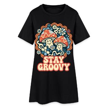 Stay Groovy Retro Pilze - Frauen T-Shirt-Kleid - Schwarz - Vorne