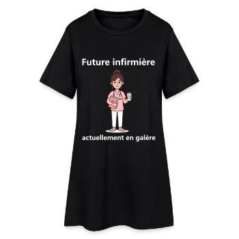 Étudiante Infirmière Épuisée - Cadeau Humour IFSI  - Robe T-shirt Femme - noir - Devant