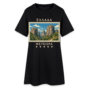Griechenland Meteora Vintage Reisemarke - Frauen T-Shirt-Kleid - Schwarz - Vorne