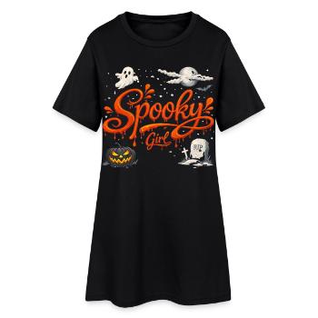 Spooky Girl Shirt Retro Halloween-Shirts Frauen - Frauen T-Shirt-Kleid - Schwarz - Vorne