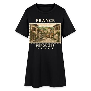 Frankreich Pérouges Vintage Reisemarke - Frauen T-Shirt-Kleid - Schwarz - Vorne