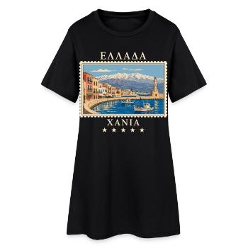 Griechenland Chania Vintage Reisemarke - Frauen T-Shirt-Kleid - Schwarz - Vorne