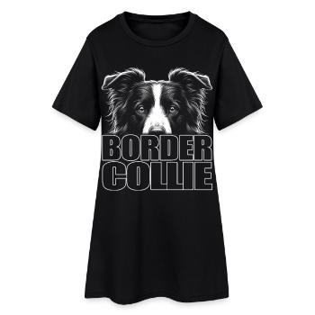 Border Collie Porträt mit Schriftzug - Frauen T-Shirt-Kleid - Schwarz - Vorne