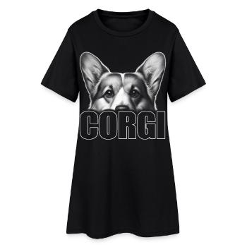Welsh Corgi Porträt mit Schriftzug - Frauen T-Shirt-Kleid - Schwarz - Vorne