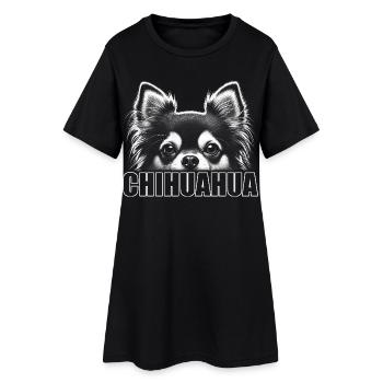 Chihuahua Porträt mit horizontalem Schriftzug - Frauen T-Shirt-Kleid - Schwarz - Vorne