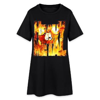 Flaming Skull Heavy Metal Lettering - Women’s T-Shirt Dress - black - Front