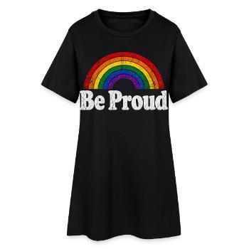 Be Proud LGBT Saying Retro Rainbow Motif - Women’s T-Shirt Dress - black - Front